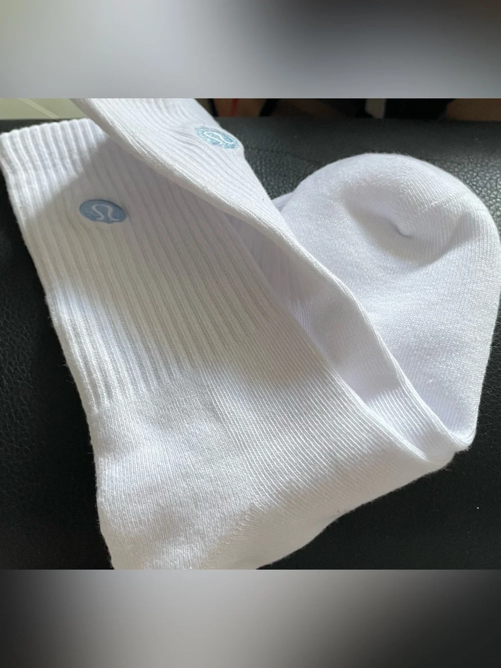 lululemon athletica White Crew Athletic Socks with Subtle Blue Logo